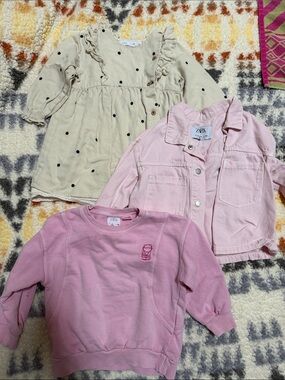 ZARA Pink Jacket, Light Pink Sweatshirt & Cream Polka Dot Dress